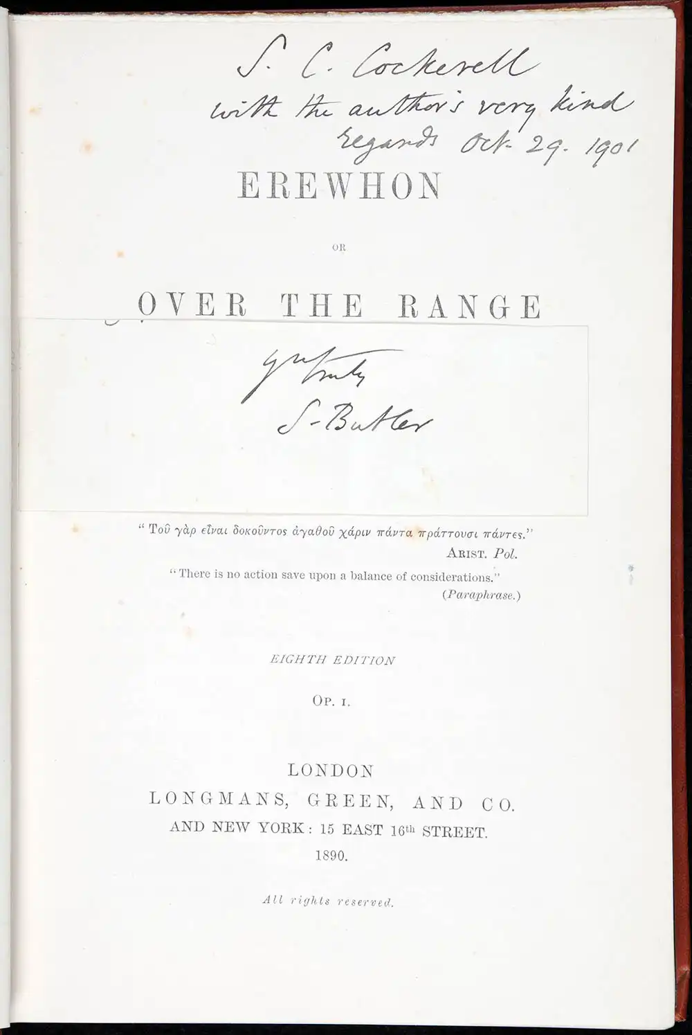 Samuel Butler. <em>Erewhon, or, Over the range</em>. 8th edition. London: Longmans, Green, 1890.