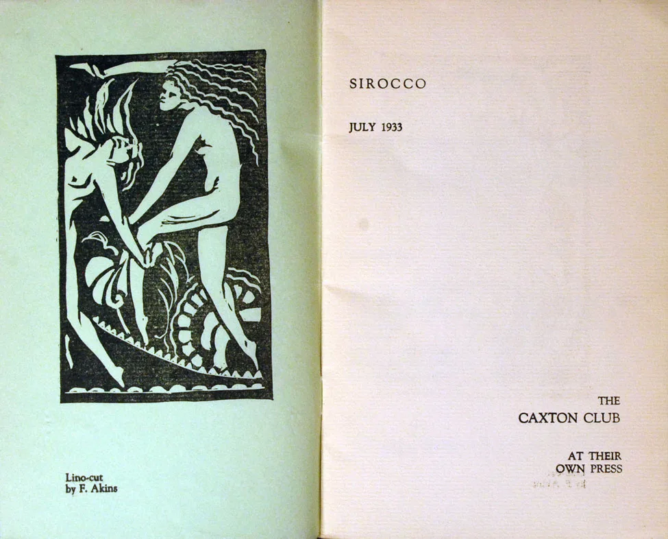 Sirocco.<i> Christchurch: The Caxton Club Press, July 1933.</i>