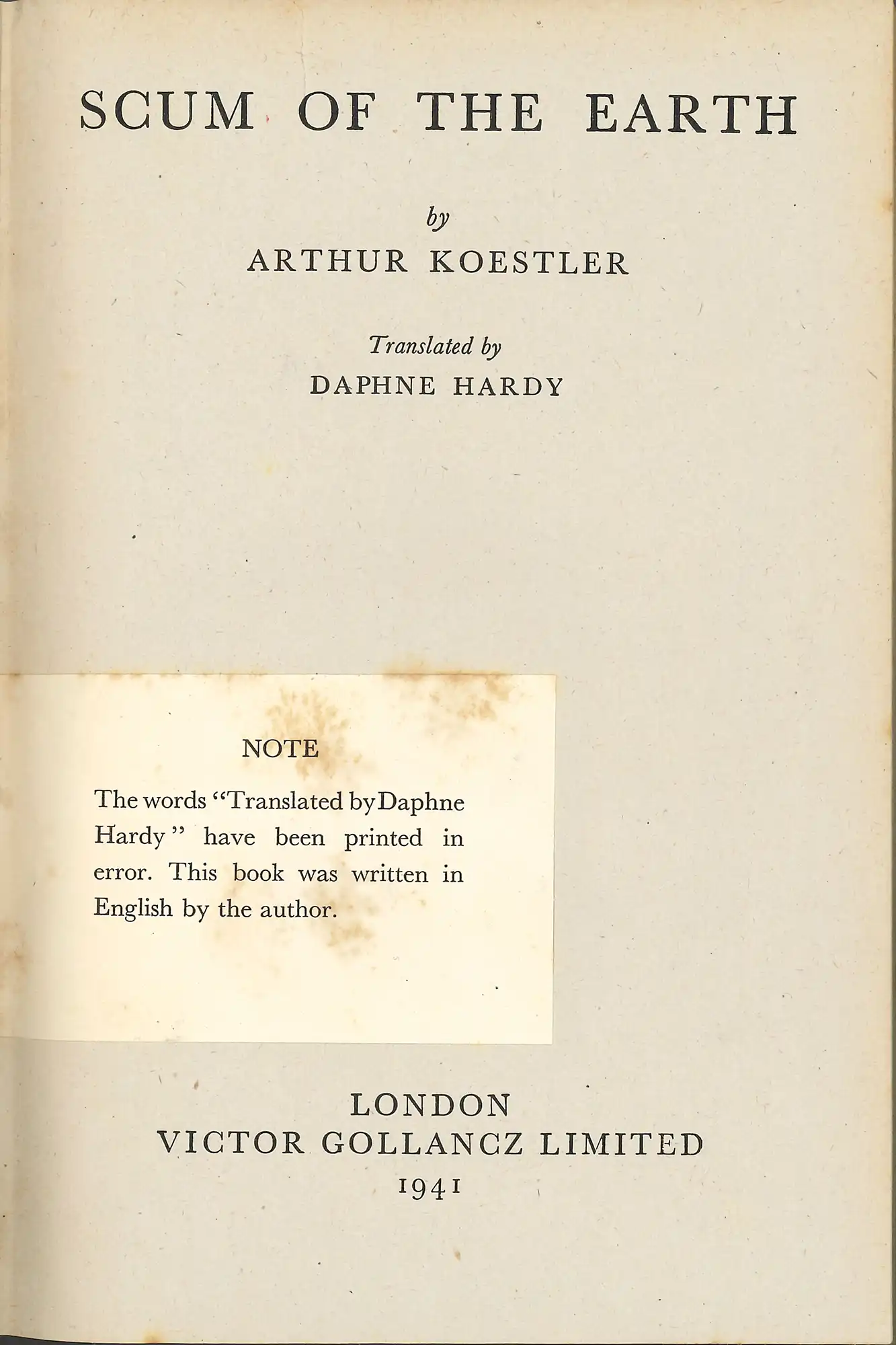 Arthur Koestler, Scum of the earth. (1941). LBC 940.53 KOE 