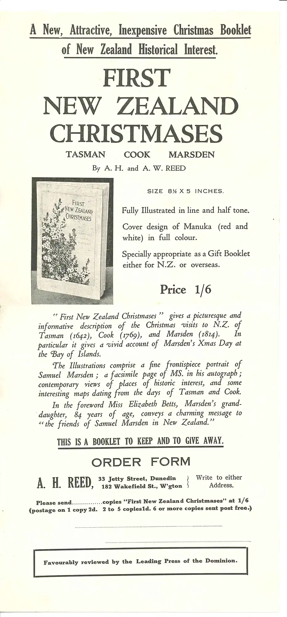 Prospectus for: First New Zealand Christmases (1933).