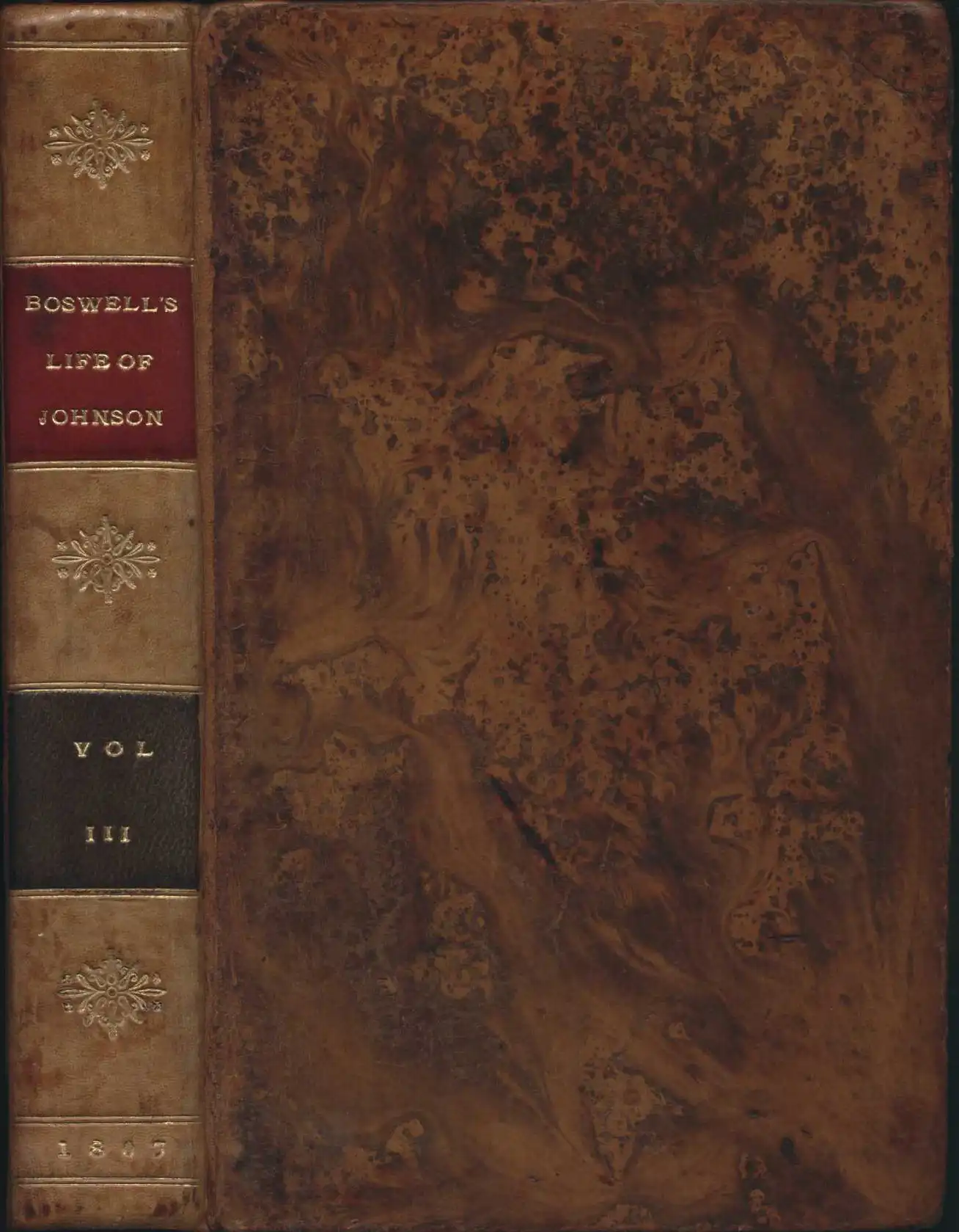 James Boswell. The life of Samuel Johnson, LL. D. 5th edition. London: Printed for T. Cadell and W. Davies, 1807. Four volumes, Vol. 3 displayed.