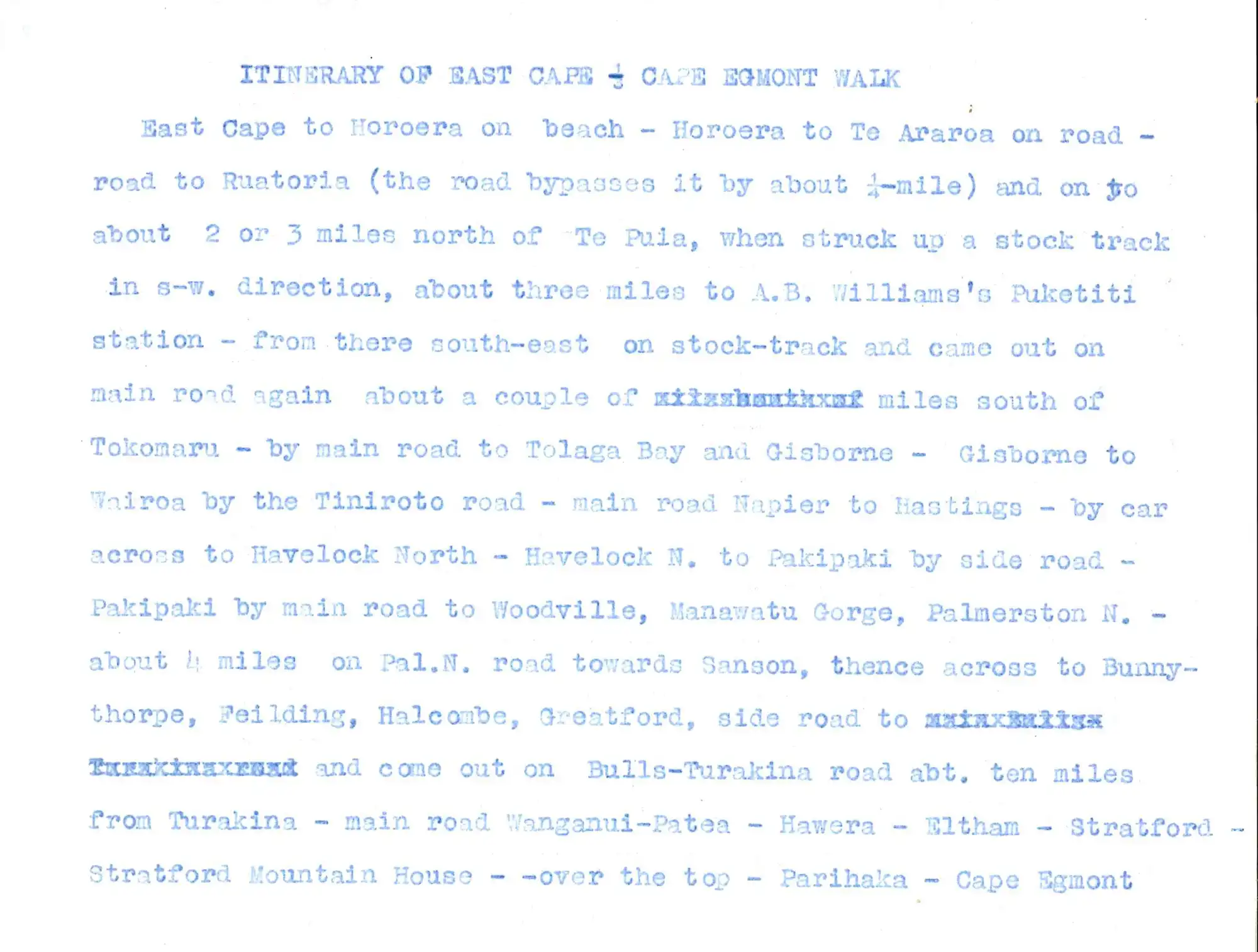 A.H. Reed’s itinerary for his east to west expedition, described in From East Cape to Cape Egmont (1962).