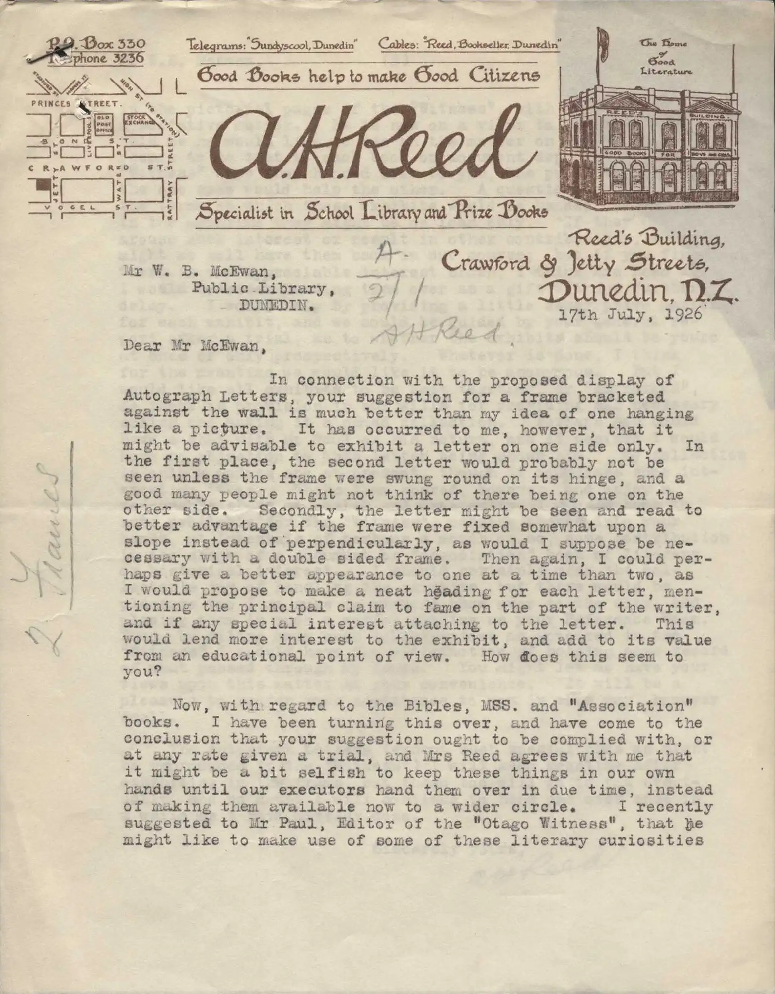 Letter, Alfred Reed to William McEwen, 17 July 1926.