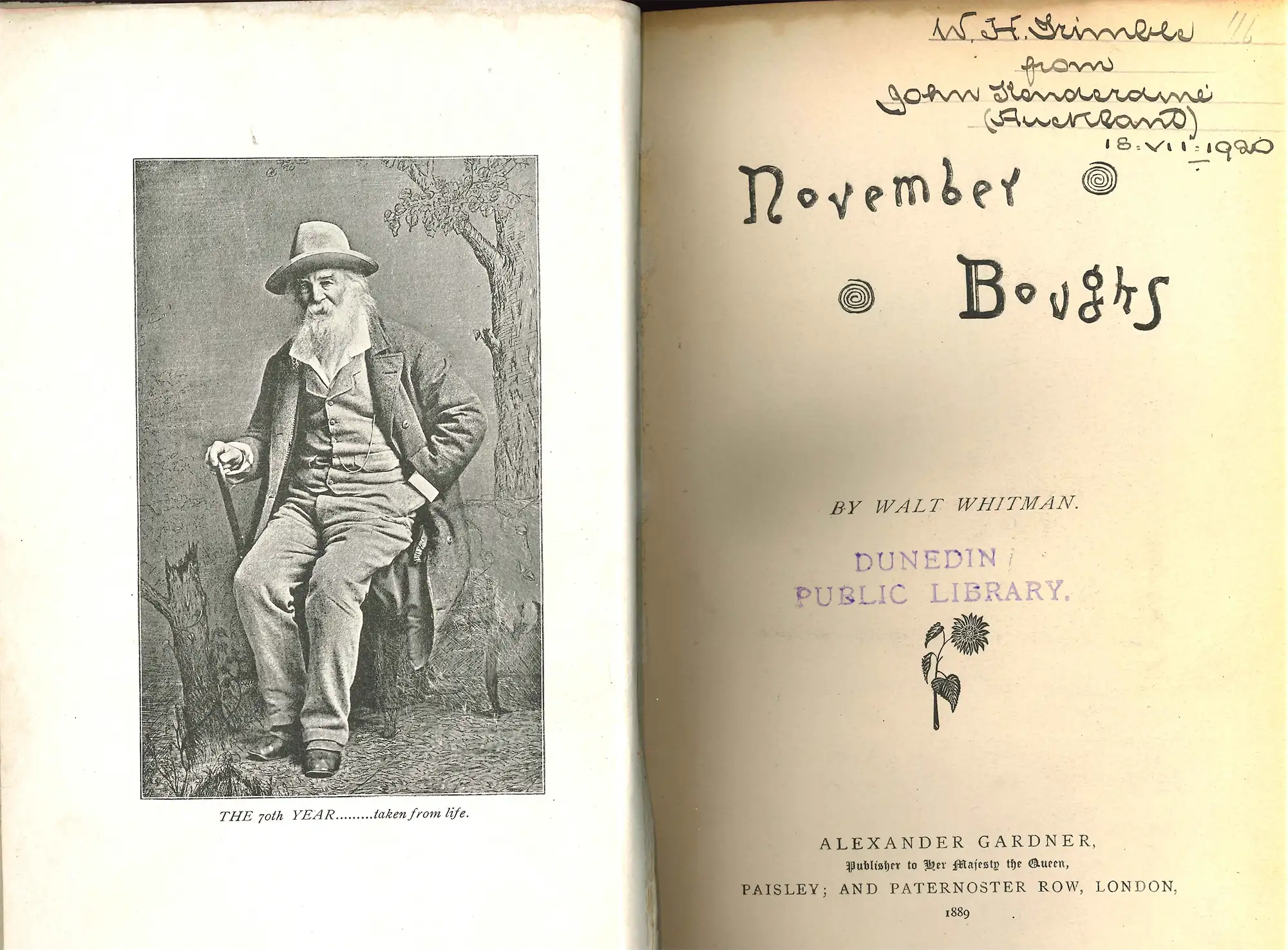 Walt Whitman. November Boughs. Paisley; London: Alexander Gardner, 1889.