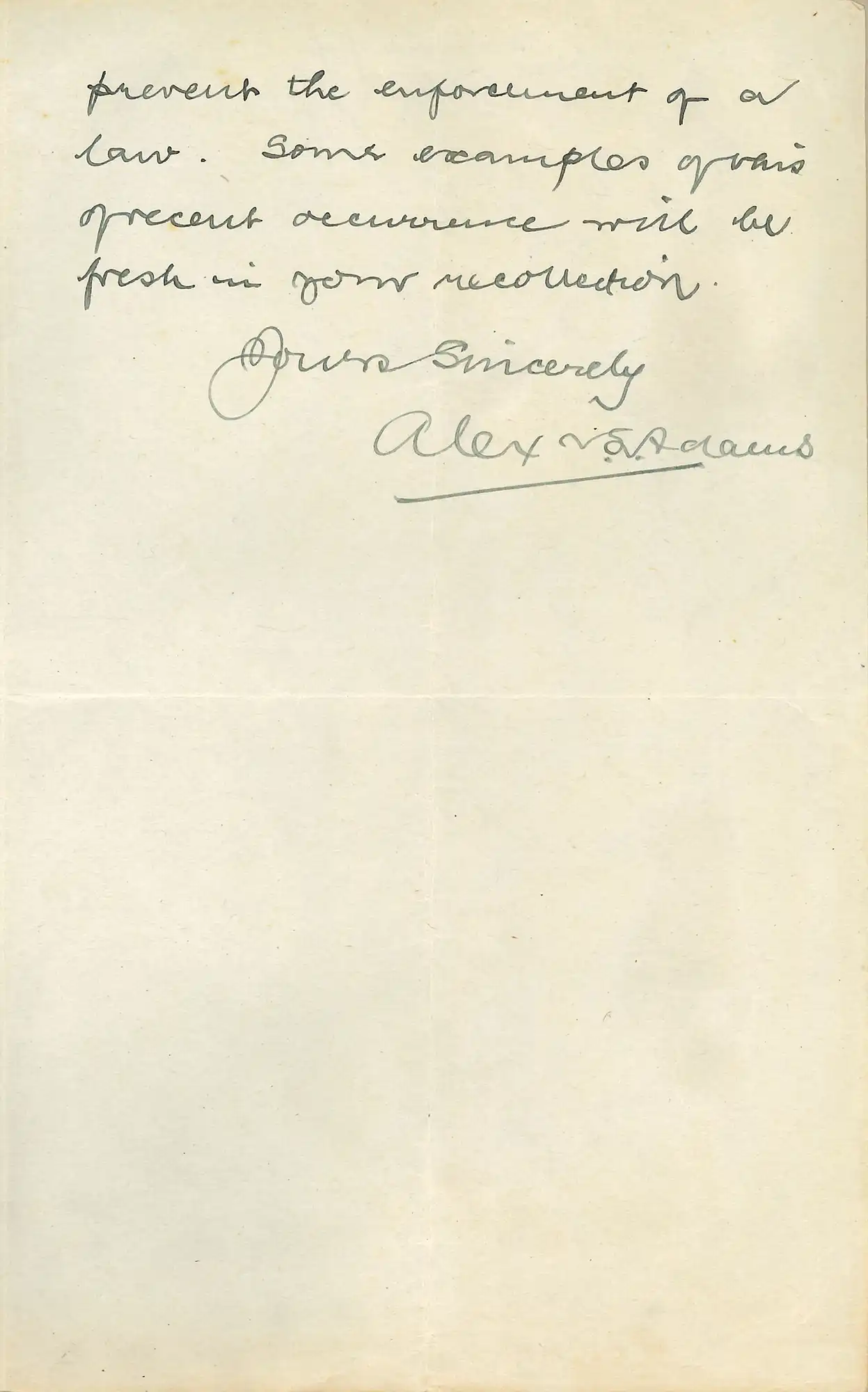 The Honourable Mr Justice Alexander Samuel Adams (1861-1937). Letter from Adams, Judge’s Chambers, Auckland, to Mr Macgregor, 3 August 1921.