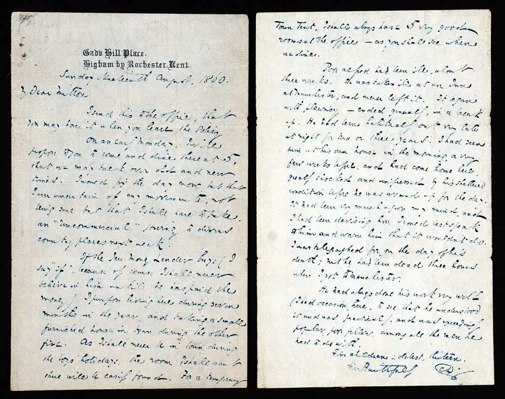 Letter. Charles Dickens to Thomas Mitton, Gad’s Hill Place, Higham by Rochester, Kent, 19 August 1860