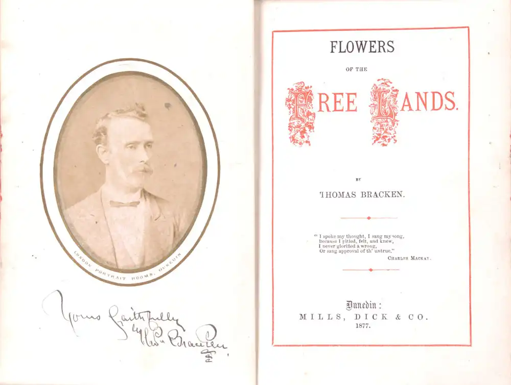 Thomas Bracken. <em>Flowers of the free lands</em>. Dunedin: Mills, Dick & Co., 1877.