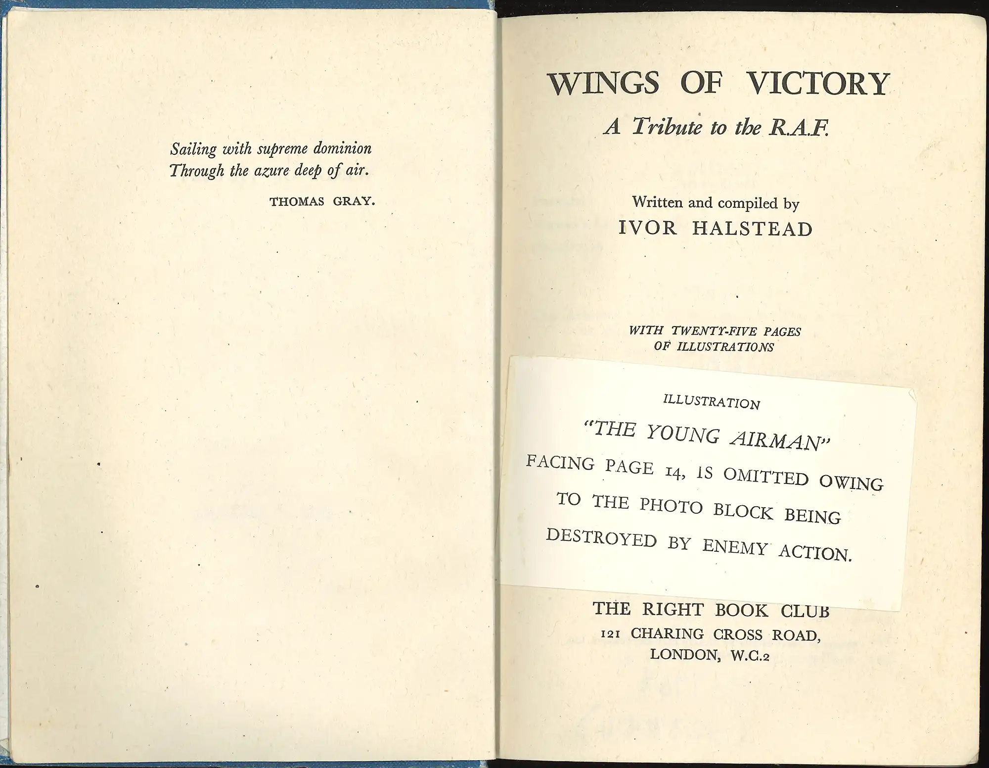 Ivor Halstead, Wings of Victory: a tribute to the R.A.F. (1941). RBC 940.53 HAL