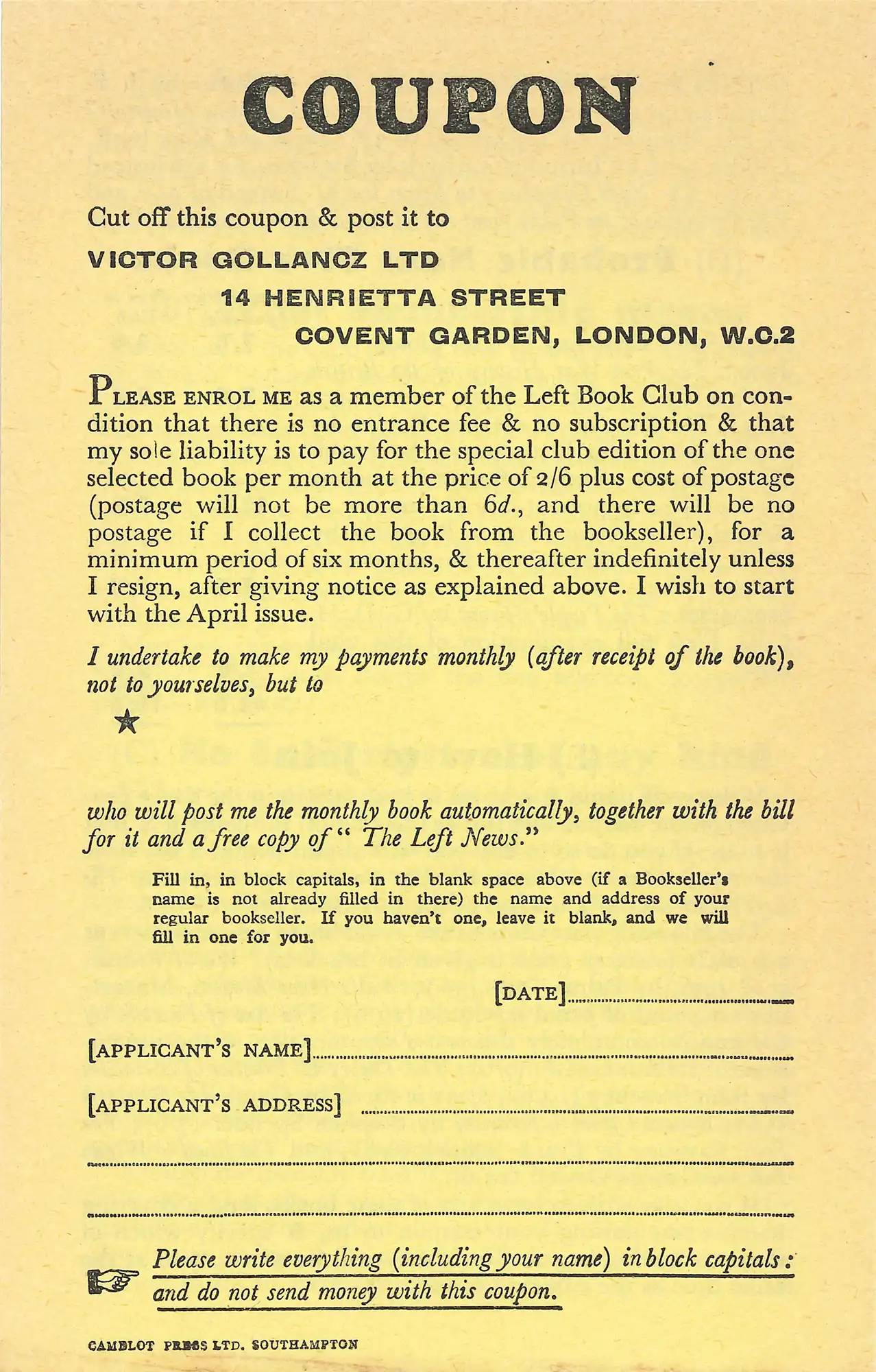 ‘Please Club membership’ leaflet. (1936) 
