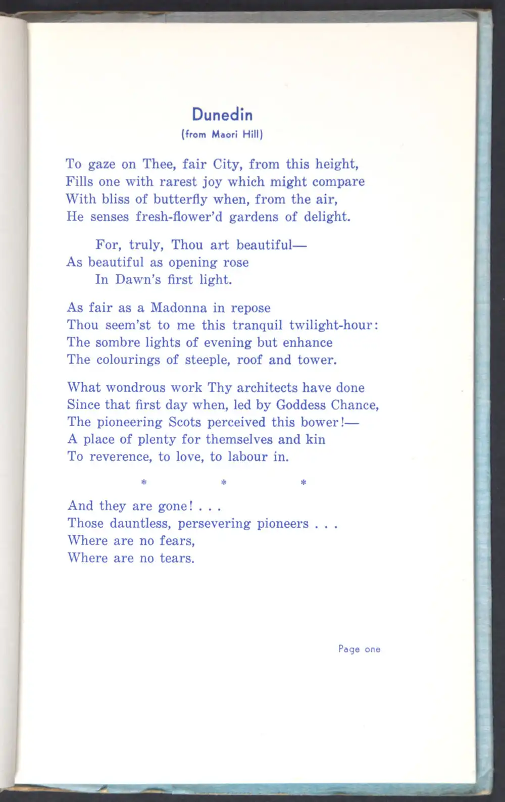 Samuel Hulme Bridgford. <em>Dunedin and other poems.</em> New Plymouth: Thomas Avery & Sons, Ltd., 1936.