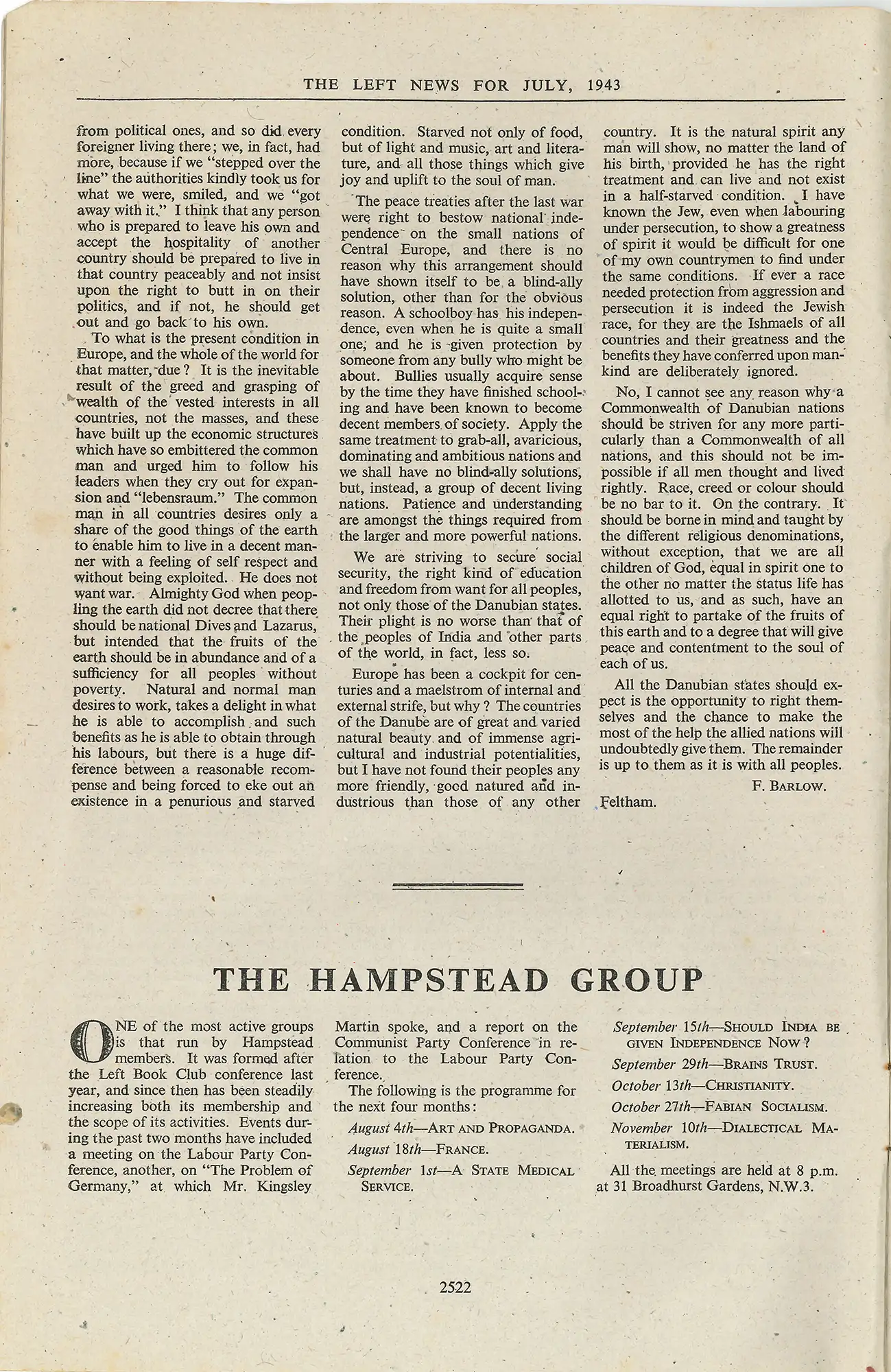 Harold J. Laski, ‘The Labour party conference and after’, The Left News, No. 85 (July 1943). Edited by Victor Gollancz. LBC 335 LEF 