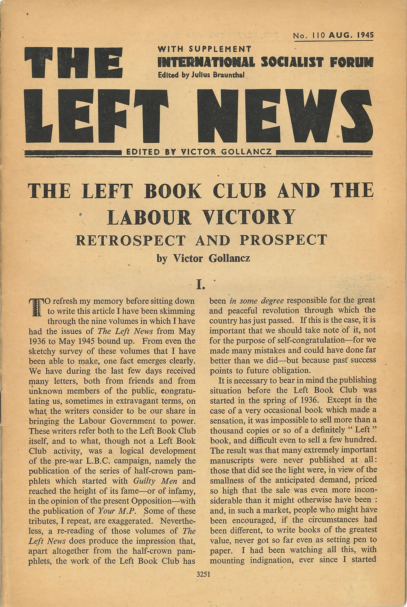 The Left News, No. 110 (August 1945)