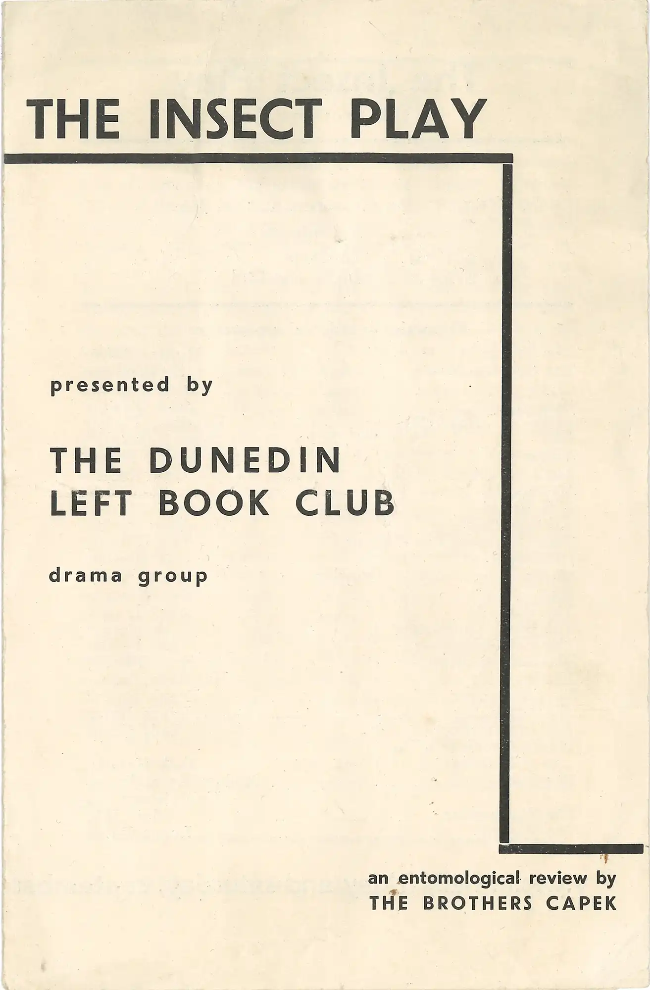 Brothers Čapek, The Insect Play. [Dunedin]: The Dunedin Left Book Club, September 1938. Ephemera Collection