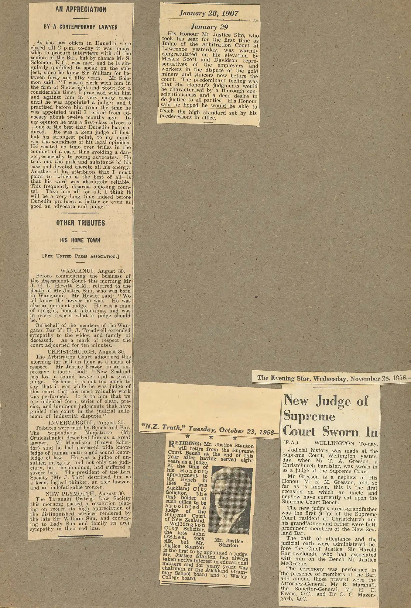 The Honourable Sir William Sim (1858-1928). Various newspaper cuttings.