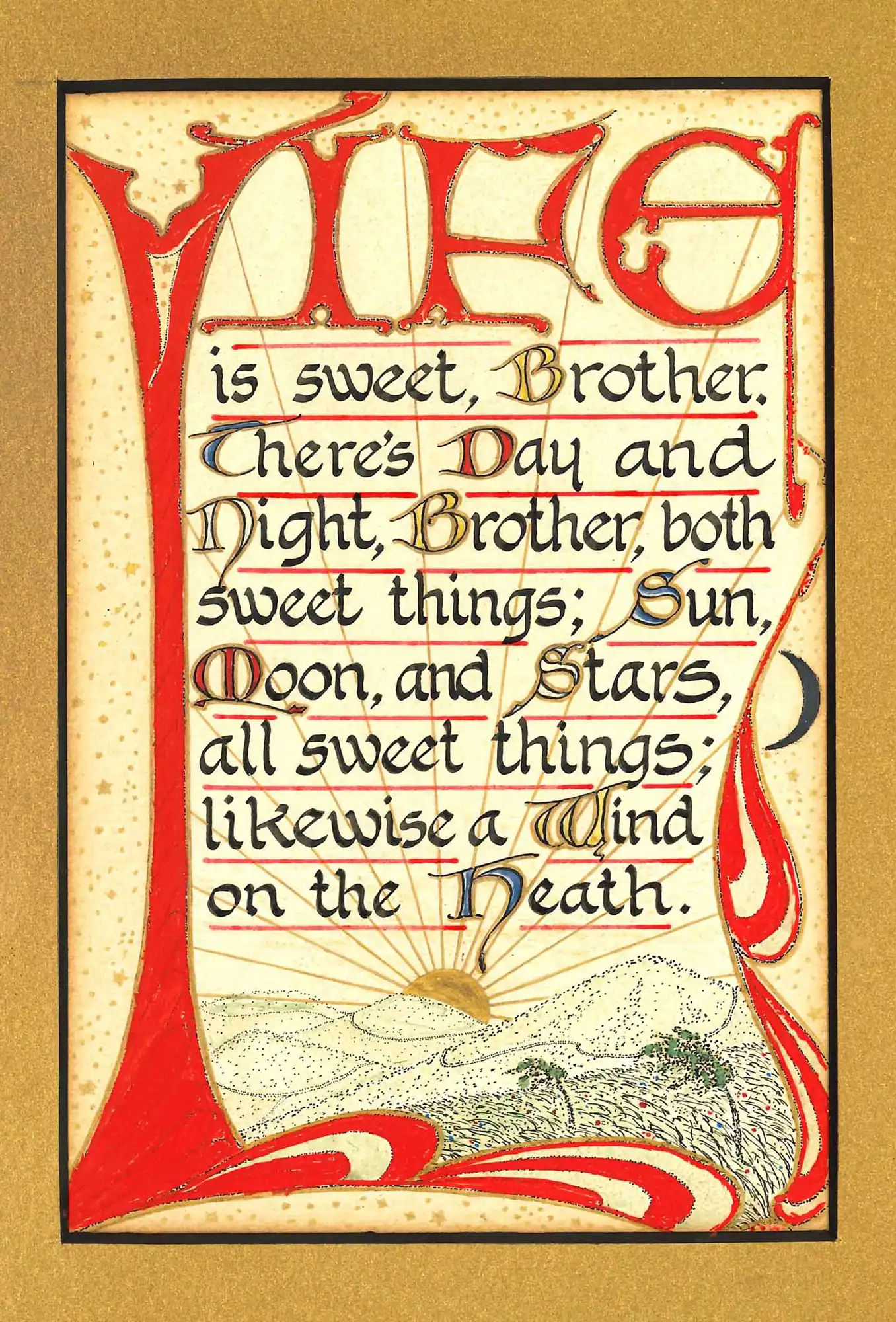 “Life is sweet” original calligraphy by A.H. Reed, ca. 1920s.