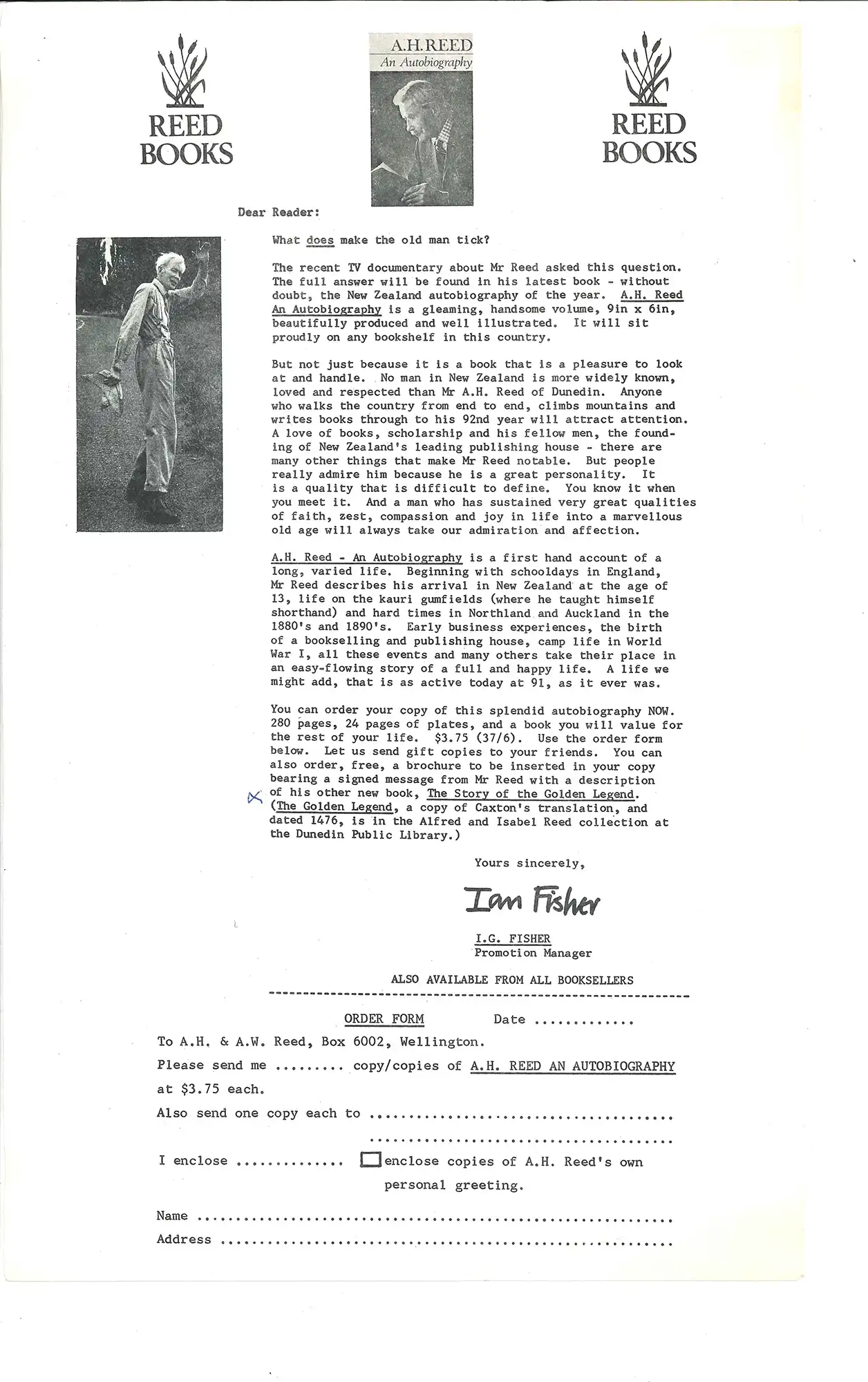 Prospectus for: A.H. Reed: an autobiography (1967).