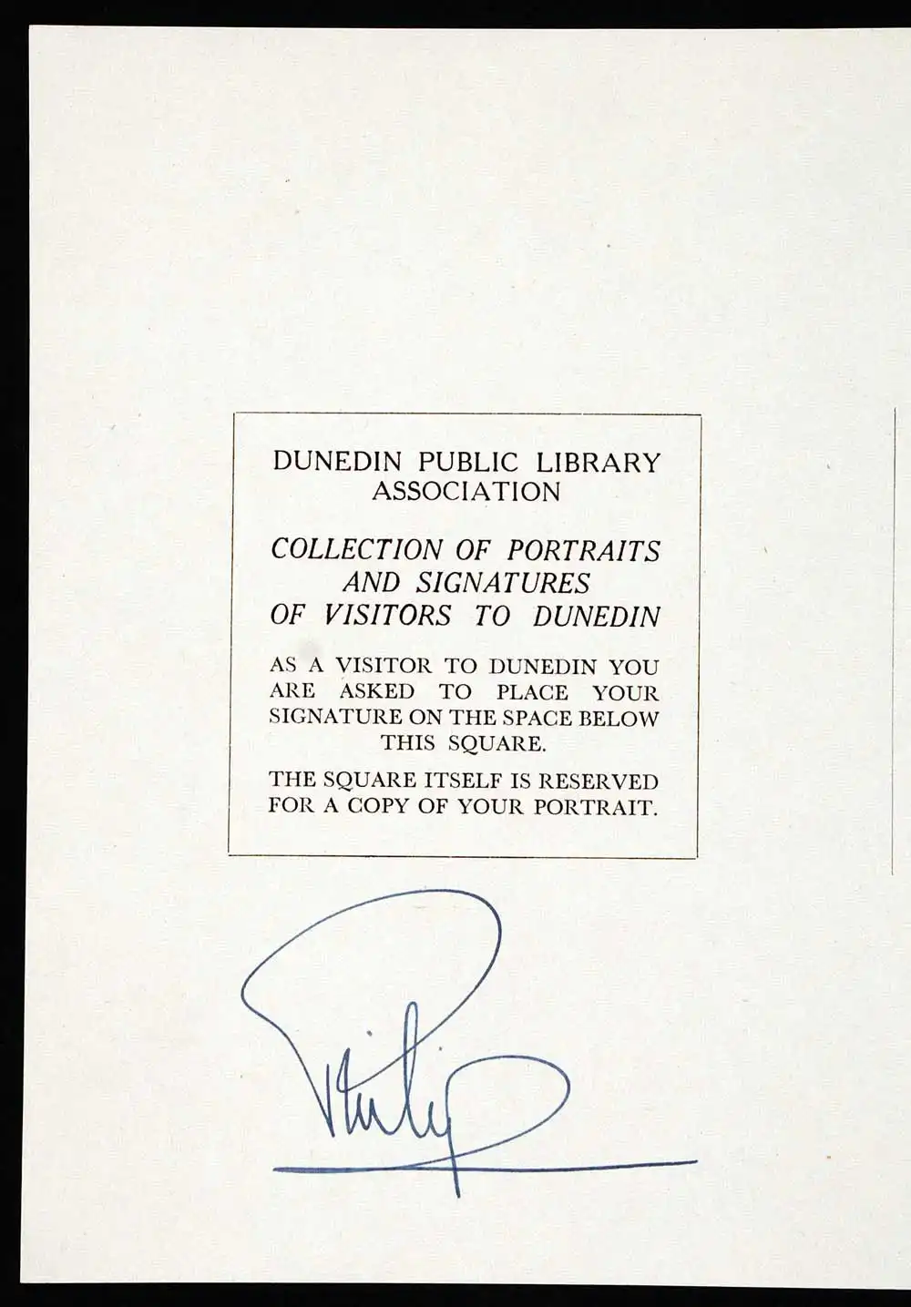 Page from the Dunedin Public Library visitor’s book, signed by Prince Philip, Duke of Edinburgh, 26 January 1954.