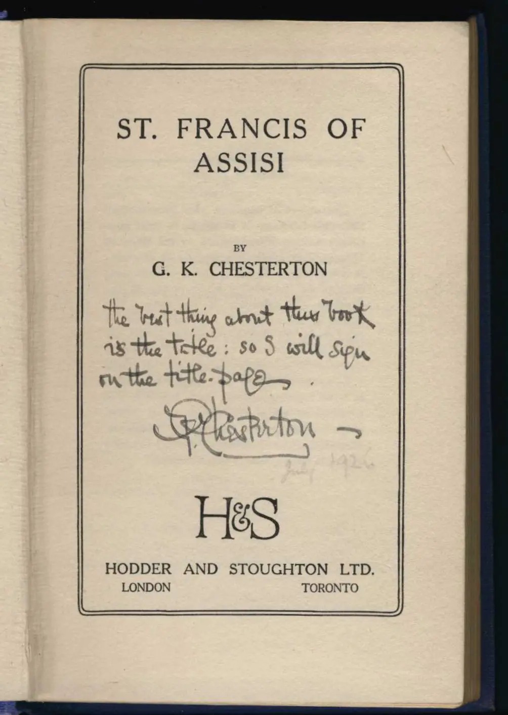 G.K. Chesterton. St. Francis of Assisi. London: Hodder & Stoughton, 1923.
