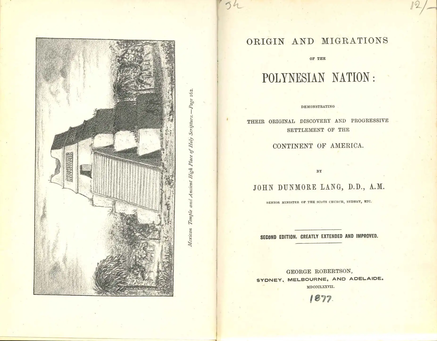 John Dunmore Lang. Origin and Migrations of the Polynesian Nation. Second edition. Sydney: G. Robertson, 1877.